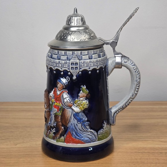 Other - Vintage 60's King West Germany Lidded Beer Stein Hand Painted Ceramic Pewter Lid